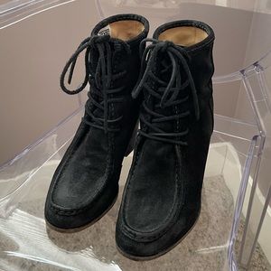 Frye High Heel Black Suede Ankle Boots
